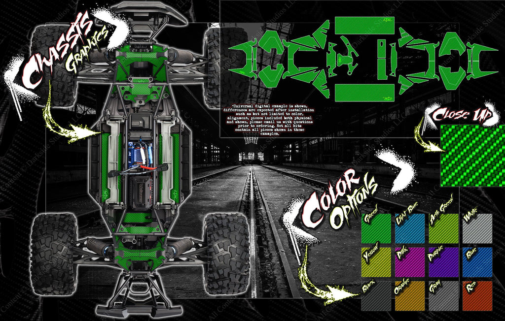 'Carbon Fiber' Aftermarket Printed Graphics Decals Fits Traxxas X-Maxx 6S 8S Interior Chassis / Shock Tower / Battery Tray | Darkside Studio Arts LLC.