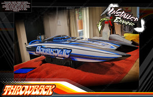 'Throwback' Graphics Wrap Skin Fits Pro Boat Recoil 2 Veles Impulse 32 Shockwave Sonicwake 36" Zelos 36" (Miss Geico) - Darkside Studio Arts LLC.