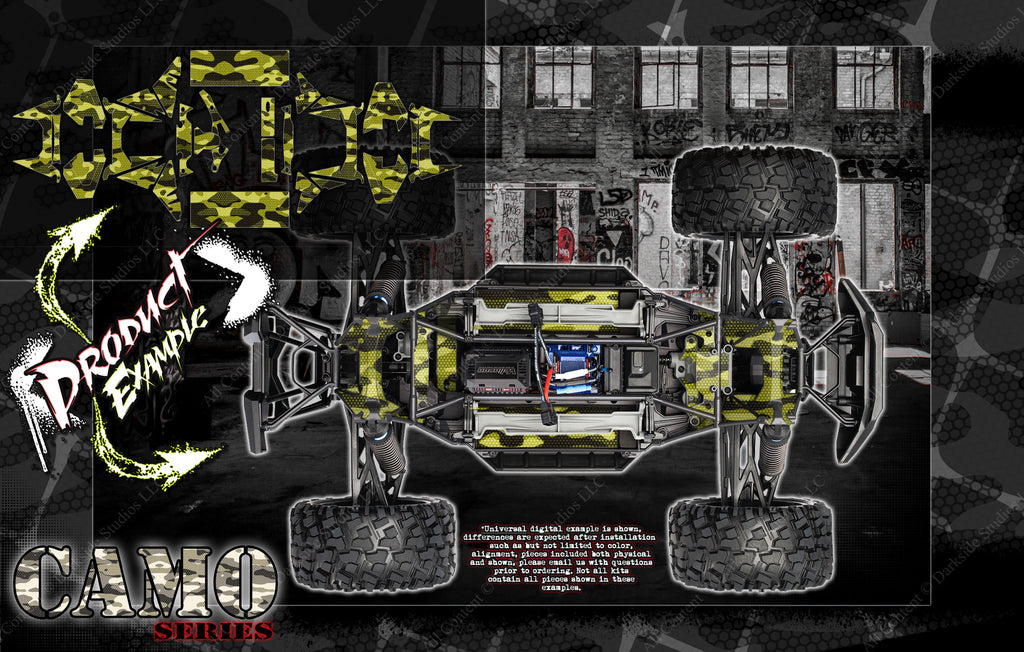 'Camo' Aftermarket Accessory Chassis Skin Fits Traxxas X-Maxx 6S 8S Interior Chassis / Shock Tower / Battery Tray | Darkside Studio Arts LLC.