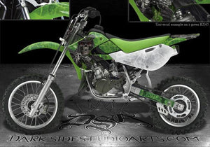 Graphics Kit For Kawasaki 00-13 Kx65 02-09 Klx110  Decals For Green Parts "The Outlaw" - Darkside Studio Arts LLC.