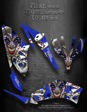 Graphics Kit For Yamaha Raptor 250 All Years Atv  "The Jesters Grin" Blue Model - Darkside Studio Arts LLC.