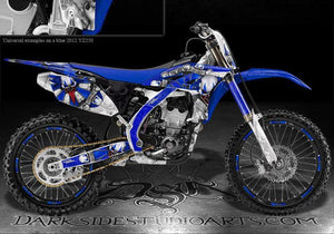 Graphics Kit For Yamaha Yz250 Yz250F 2010-2013 4-Stroke Only  "The Freak Show" Blue Decal - Darkside Studio Arts LLC.