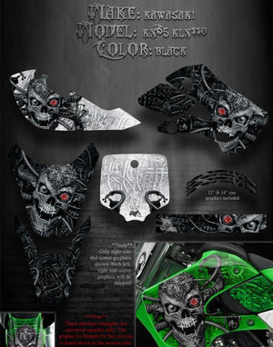 Graphics Kit For Kawasaki 00-13 Kx65 02-09 Klx110   "Machinehead" For Black Plastics - Darkside Studio Arts LLC.