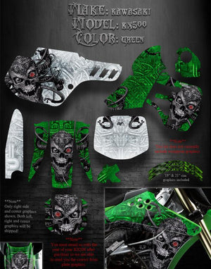 Graphics Kit For Kawasaki Kx500  "Machinehead" For Green Plastics Parts Decal - Darkside Studio Arts LLC.