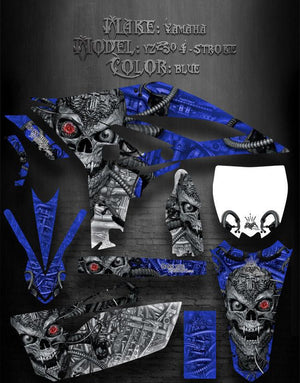 Graphics Kit For Yamaha Yz250 Yz250F 2010-2012 4-Stroke Only  "Machinehead" Skull Blue - Darkside Studio Arts LLC.