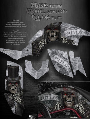 Graphics Kit For Yamaha Raptor 660 White Decal  "The Outlaw"  Fender Parts 660R 05 06 - Darkside Studio Arts LLC.