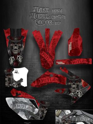 Graphics For Honda  2004-2009 Crf250 Crf250R Decals  "The Outlaw" Skulls Red 06 07 - Darkside Studio Arts LLC.