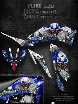 Graphics Kit For Yamaha Raptor 250 Decals   Set White "The Freak Show" Blue Accents - Darkside Studio Arts LLC.