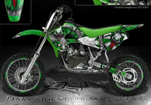 Graphics Kit For Kawasaki 1998-2013 Kx85 Kx100 "The Freak Show"    '01 For Green Parts - Darkside Studio Arts LLC.