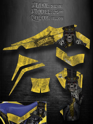 Graphics Kit For Suzuki Lt500 Quadracer Quadzilla  Decals "The Outlaw" For Yellow Parts - Darkside Studio Arts LLC.