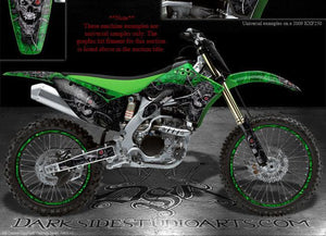 Graphics Kit For Kawasaki 2006-2008 Kx450F "Machinehead"  For Green Plastics Parts 2007 - Darkside Studio Arts LLC.