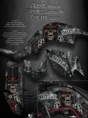 Graphics Kit For Yamaha Raptor 660 660R Black  "The Outlaw" Decals Wrap Skulls Plastics - Darkside Studio Arts LLC.