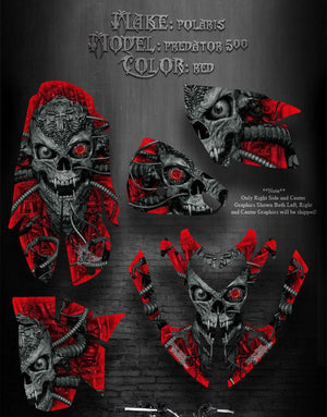 Graphics Kit For Polaris Predator 500 Atv  "Machinehead" Red Model Skull - Darkside Studio Arts LLC.