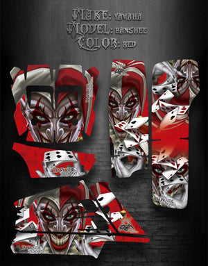 Graphics Kit For Yamaha Banshee Atv  "The Jesters Grin" Red Model - Darkside Studio Arts LLC.