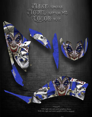 Graphics Kit For Yamaha Raptor 125  Decals  "The Jesters Grin" For Blue Plastics - Darkside Studio Arts LLC.