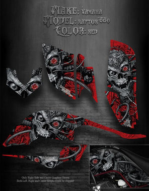 Graphics Kit For Yamaha Raptor 660 Atv   Set "Machinehead" Red Model Skull Reaper - Darkside Studio Arts LLC.