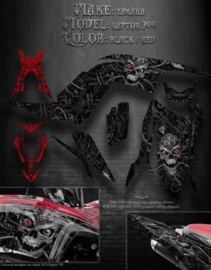 Graphics Kit For Yamaha 2013-2023 Raptor 700 "Machinehead"  For Black Plastics Parts - Darkside Studio Arts LLC.
