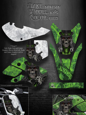 Graphics Kit For Kawasaki 00-13 Kx65 02-09 Klx110  Decals For Green Parts "The Outlaw" - Darkside Studio Arts LLC.