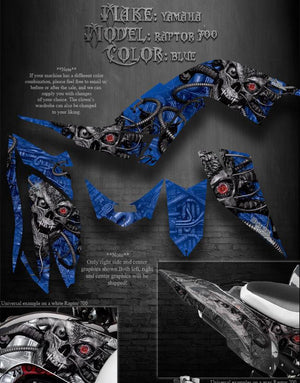 Graphics Kit For Yamaha Raptor 700 2006-2012 "Machinehead" Decals  For Blue Plastics - Darkside Studio Arts LLC.
