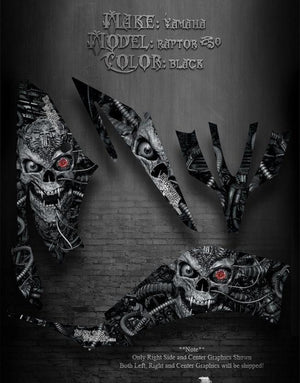 Graphics Kit For Yamaha Raptor 250 All Years Atv  "Machinehead" Black Model Skull - Darkside Studio Arts LLC.