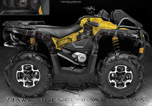 Graphics Kit For Can-Am 2013 Outlander Xmr   "The Outlaw"  Yellow Black Decals - Darkside Studio Arts LLC.