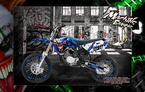 Graphics Kit For Yamaha 1993-2021 Yz65 Yz80 Yz85 "Stiff Upper Lip" Number Plate And Fender Wrap With Rim Protector - Darkside Studio Arts LLC.