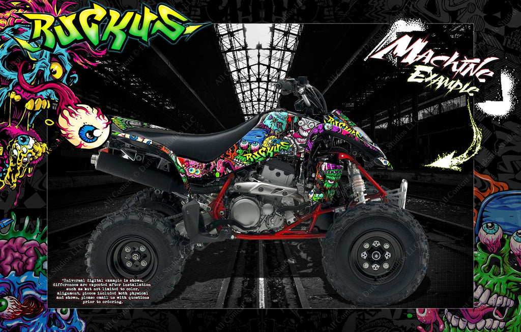 Graphics Kit For For Kawasaki Kfx400 Suzuki Ltz400 2003-2019 Wrap 'Ruckus' With Custom Color Choice | Darkside Studio Arts LLC.