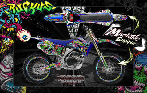 Graphics Kit For Yamaha 1993-2021 Yz65 Yz80 Yz85 "Ruckus" Number Plate And Fender Wrap With Rim Protector - Darkside Studio Arts LLC.