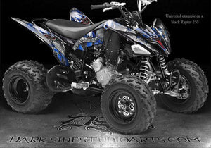 Graphics Kit For Yamaha Raptor 250 Decals   Set White "The Freak Show" Blue Accents - Darkside Studio Arts LLC.