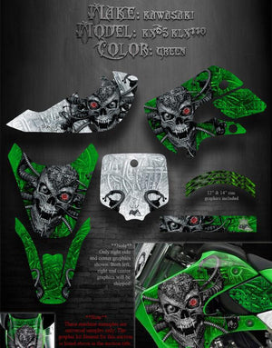 Graphics Kit For Kawasaki 00-13 Kx65 02-09 Klx110   "Machinehead" For Green Parts 12 - Darkside Studio Arts LLC.