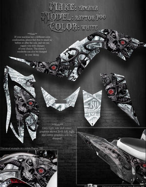 Graphics Kit For Yamaha Raptor 700 2006-2012 "Machinehead" Decals  For White Parts Wrap - Darkside Studio Arts LLC.