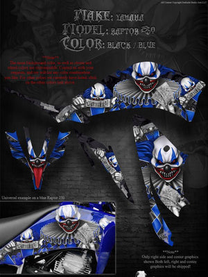 Graphics Kit For Yamaha Raptor 250  Design For Black Plastics Parts "The Freak Show" - Darkside Studio Arts LLC.