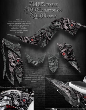 Graphics Kit For Yamaha 2006-2012 Raptor 700 "Machinehead"  For Gray Plastics Parts Wrap - Darkside Studio Arts LLC.
