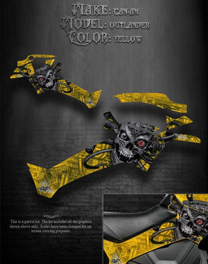 Graphics Kit For Can-Am Outlander 2012-2014 "Machinehead" Partial Side Panel Yellow - Darkside Studio Arts LLC.