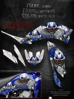 Graphics Kit For Yamaha Raptor 125  "The Freak Show"  For White Plastics Blue Accents - Darkside Studio Arts LLC.