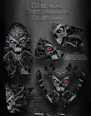 Graphics Kit For Polaris Predator 500 Atv  "Machinehead" Black Model Skull - Darkside Studio Arts LLC.