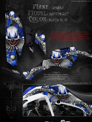 Graphics Kit For Yamaha Raptor 350  For Black Parts Blue Accents "The Freak Show" - Darkside Studio Arts LLC.