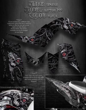 Graphics Kit For Yamaha 2006-2012 Raptor 700 "Machinehead" Decals  For Black Plastics - Darkside Studio Arts LLC.