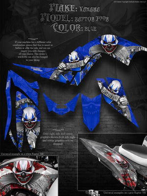 Graphics Kit For Yamaha Raptor '06-'12 700  "The Freak Show" For Blue Plastics Parts Wrap - Darkside Studio Arts LLC.