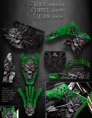 Graphics Kit For Kawasaki 2006-2008 Kx250F "Machinehead"  For Green Black Plastics Parts - Darkside Studio Arts LLC.