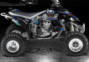 Graphics Kit For Yfz450 Yamaha  "The Freak Show" Blue Accents For White Plastics Parts - Darkside Studio Arts LLC.