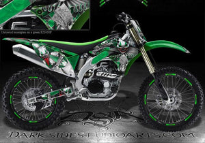 Graphics Kit For Kawasaki 2009-11 Kxf450 Kx450F  "The Freak Show" 4 Green Plastics Parts - Darkside Studio Arts LLC.
