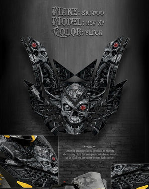 Ski-Doo Xp Rev Mxz Wrap 08-12 "Machinehead" Hood Graphics Black Summit Decals - Darkside Studio Arts LLC.