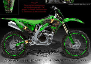 GRAPHICS KIT FOR KAWASAKI 2004-05 KX250F KXF250 "HIGHWAY TO HELL"  FOR GREEN PARTS DECALS - Darkside Studio Arts LLC.
