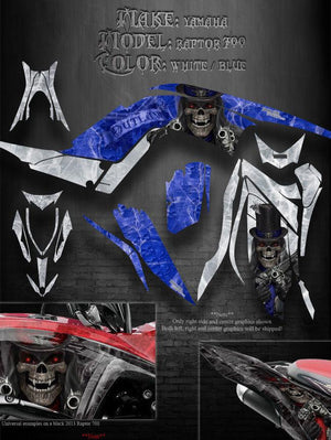 Graphics Kit For Yamaha 2013-2023 Raptor 700 "The Outlaw"  For Blue And White Parts 700R - Darkside Studio Arts LLC.